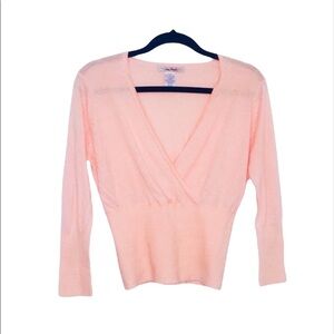 New Free People: Large Peach Knitted V Neck Blouse